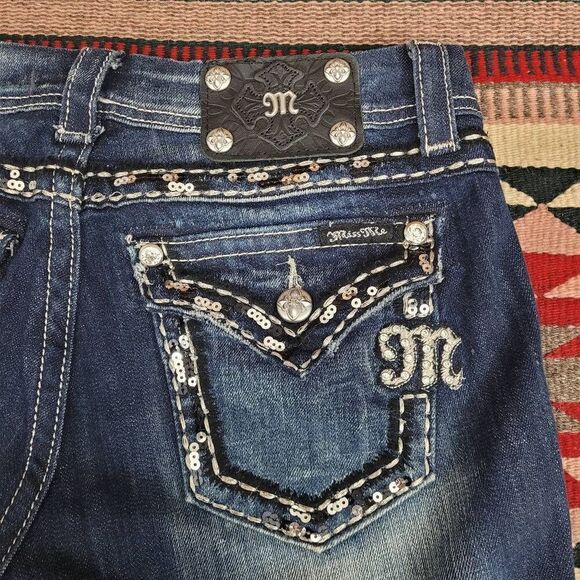 Miss Me Easy Boot Cut Jeans Sz 27 Bling‎ Rhinestone Jeweled Sequin Mid Rise - Picture 4 of 12